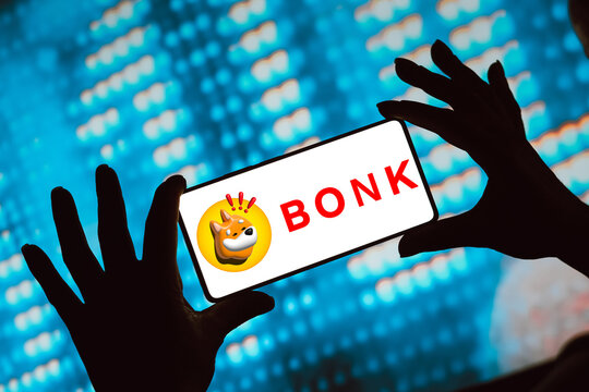 February 15, 2024, Brazil. In this photo illustration, the Bonk logo is displayed on a smartphone screen.
