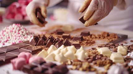 hands making chocolate  white chocolate