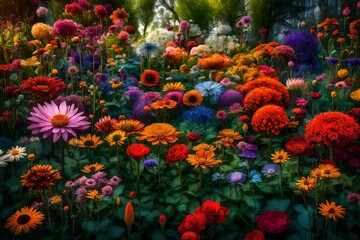 Fototapeta na wymiar A symphony of colors in a flower garden, with blooms of different shapes and sizes.