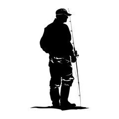 Fototapeta premium Silhouette fisherman black color only full body