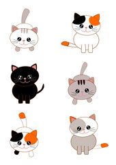 Cat vector icon kitten logo, character cartoon doodle illustration sign.
Cute, funny and sweet cats doodle vector set, different poses.  Sticker, mugs or t-shirt idea, sublimation.