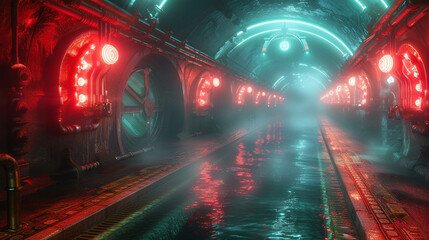Steampunk adventure in a neon-lit underground labyrinth