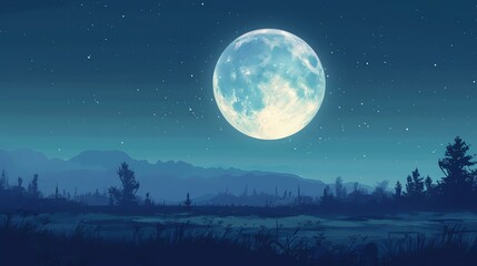 Fototapeta na wymiar A mesmerizing seamless pattern featuring the radiance of a full moon illuminating a serene and tranquil scenery, painting it with a gentle and enchanting glow.
