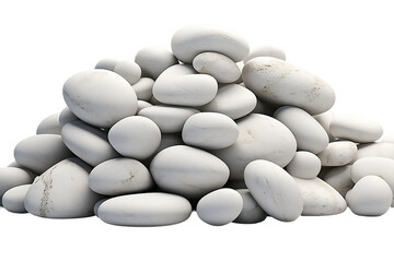 Pile of smooth rocks with stripy, and shapes of stones, macro close up isolated on PNG background