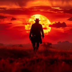Poster silhouette of a cowboy in the sunset © Milan