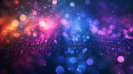 Elegant and mesmerizing, this stock image showcases a stunning array of artistic effects. With bokeh and glitter accents in black, a captivating deep blue abstract wave, a vibrant purple gra - obrazy, fototapety, plakaty