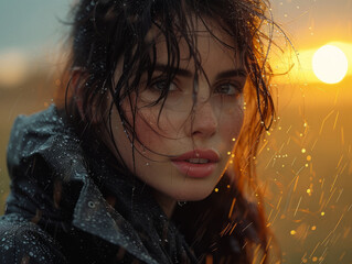 portrait of a woman on the rain