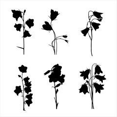 A set of silhouettes of bluebell flowers 