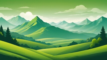 Abstract green landscape wallpaper background illustration design with hills and mountains. generative, ai. - obrazy, fototapety, plakaty