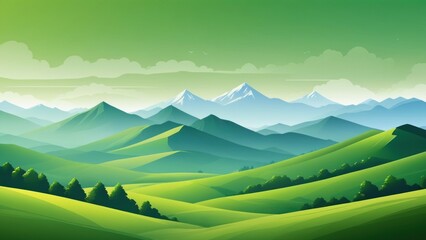 Abstract green landscape wallpaper background illustration design with hills and mountains. generative, ai.