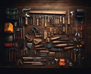 flat lay of engineer mechanic power tools on the table, A Wood-themed Website with a Toolbox Full of Possibilities. Timber Workshop, workshop tools, mechanic tools on wooden table, engineer tools,