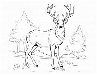 deer walking in the forest coloring page for kids