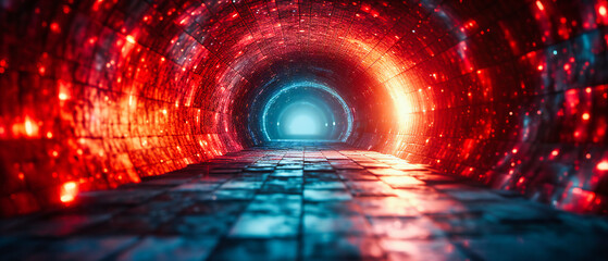 Futuristic passage, a neon-lit corridor leading into the unknown, symbolizing innovation and the journey ahead