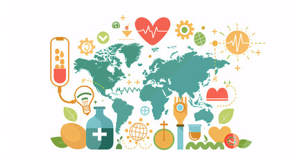 background with heart of health and world 