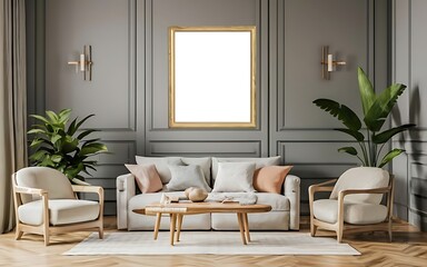 an empty frame on the wall in the room, mocup