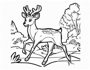 deer walking in the forest coloring page for kids