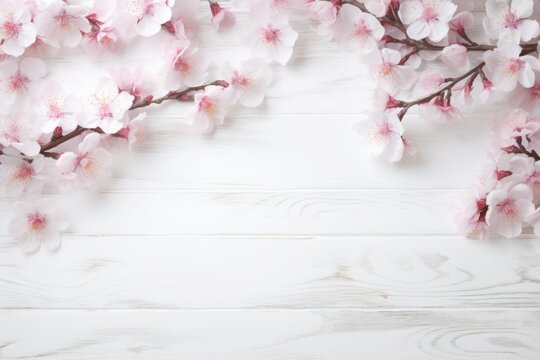 Sakura on a white wooden background