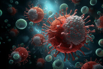 Obraz na płótnie Canvas Covid-19 virus in plasma battling with an immune system