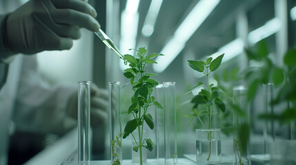 A scientist is testing terrestrial plants in test tubes inside a laboratory