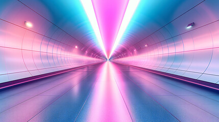 Futuristic Neon Corridor, Vibrant and Modern Space Design, Abstract Interior with Bright Lights