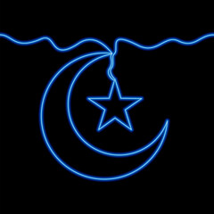 Abstract Islamic symbol crescent and star. Ramadan Kareem background icon neon glow concept