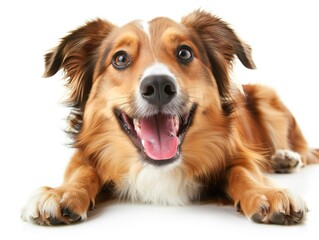 cute dog on a white background, radiating joy and warmth. Its endearing presence captures hearts with a playful charm, creating a delightful portrait of canine charm and innocence