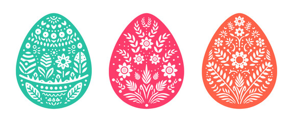 Decorated easter eggs set. Flat vector illustration
