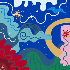 Hand Drawing Abstract Background of Blue Nature Sky