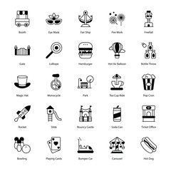 amusement park icons vector set stock illustration.