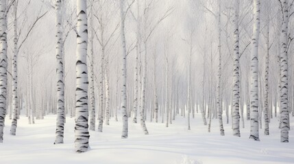 a forest filled with lots of tall white trees covered in a snow covered forest filled with lots of tall white trees covered in snow.