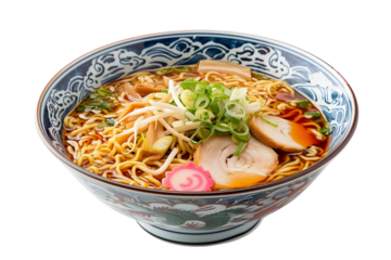 An appetizing bowl of ramen on transparent background