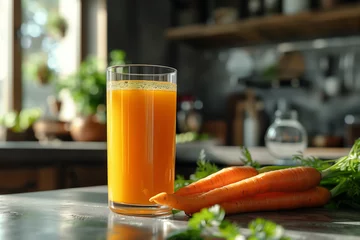 Fotobehang glass of carrot juice and carrot © trojan74