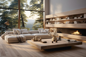 A serene and minimalist house interior, adorned with subtle decor elements, creating a calm and harmonious living space.