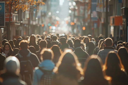 Large crowd of people walking in the street. Crowded city with pedestrians