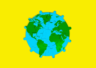 Virus Molecule Shaped from a World Map Puzzle