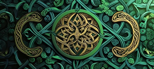 illustration of Celtic Knot Patterns wallpaper. Celtic Knot Patterns banner postcard. St. Patrick's Day Cards & Greetings. - obrazy, fototapety, plakaty