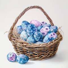 Blue and White Floral Patterned Easter Eggs in Basket