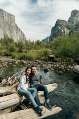 Scenic panoramic view of famous Yosemite Valley with El Capitan rock