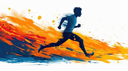 Man Running on Bright Orange and Blue Background