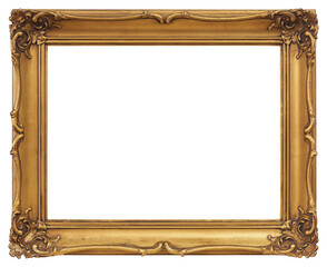 Gilded patterned frame of a painting in the Baroque style on a transparent background, in PNG...
