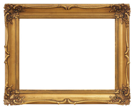Gilded patterned frame of a painting in the Baroque style on a transparent background, in PNG format.