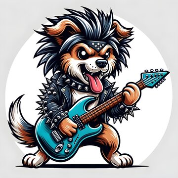 Cartoon Dog Playing Guitar Illustration