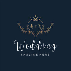 Wedding logo design creative concept with decoration unique style Premium Vector Part 3