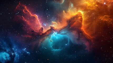 Obraz na płótnie Canvas Colorful Nebula in Space: Cosmic Background, Hand Edit Generative AI