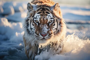 animal tiger HD wallpaper, ice tiger HD background, tiger roar HD background, a big tiger on ice mountain background,