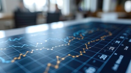 Capturing the complexity of data, a screenshot of a vibrant graph illuminates the serene backdrop of a blue indoor surface