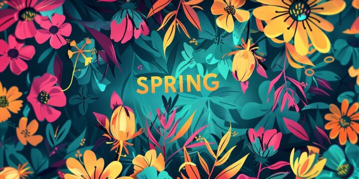 colorful spring banner design with colorful flowers Generative AI