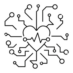 Vector isolated line icon of heart with cardiogram. Symbol of digital health and medicine.