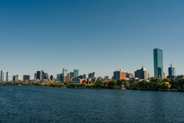 Fototapeta na wymiar Boston cityscape, view from harbor on downtown, USA - sep 2th 2023