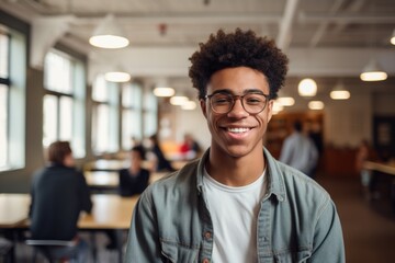 Fototapeta premium Portrait of a happy teenage male student at school campus